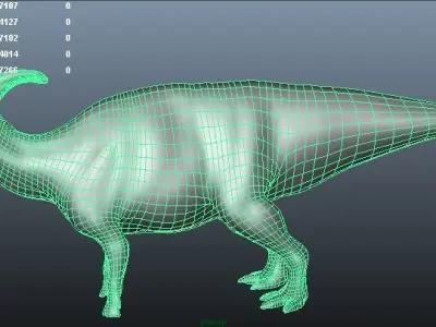 Parasaurolophus dinosaur with long horns Low-poly 3D model