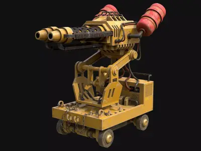 Flamethrower Turret-1-Yellow 3D model