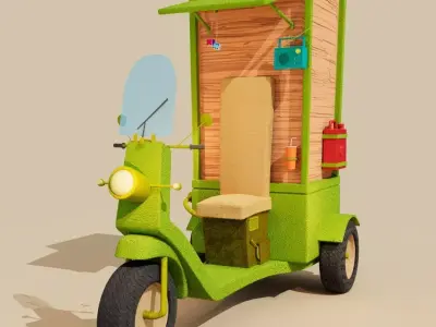 Cartoon Stylized Street Food Cart Scooter Low Poly 3D Model 3D model