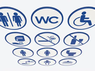 Public Spaces Warning Round Sign Set 3D model