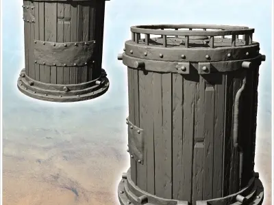 Round storage silo with reinforced wooden access ladder -12- 3D print model