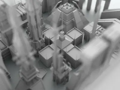 Low Poly Sci-fi city buildings Free 3D model