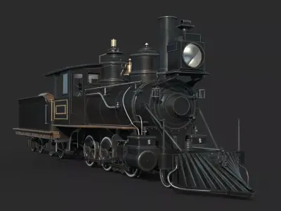 Old-fashioned steam-powered transport train 3D model