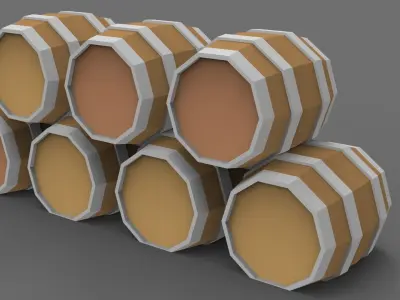 Low Poly  Stylized Barrels Lowpoly 3D model Low-poly 3D model