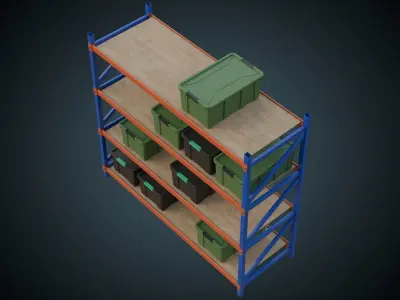 Shelf And Storage Box 1A Low-poly 3D model