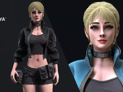 Combat Girl 1 - Game Ready  Low-poly 3D model
