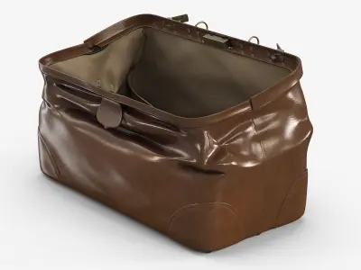 Vintage Bag Brown Leather Opened 3D model