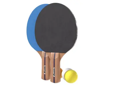 Table tennis paddle blue with balls Low-poly 3D model