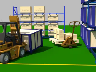 Modern Shelf Model scene with forklift 3D model
