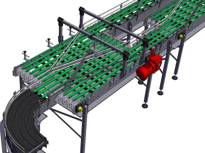 Complex multi-segment chain conveyor line 3D model