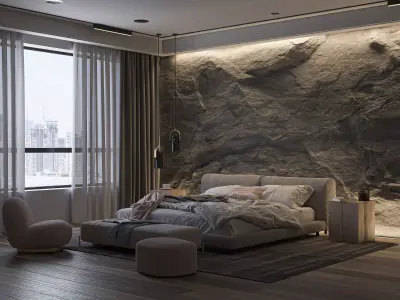 Rock Bedroom interior scene 3D model 3D model