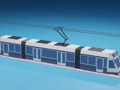 lowpoly Cartoon Tram Low-poly 3D model