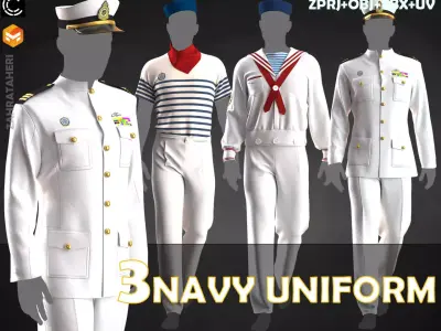  3 VINTAGE NAVY UNIFORM 3D model