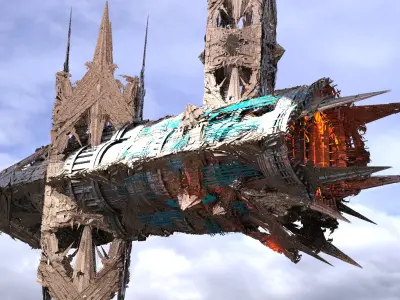 Grand Japanese Dragon zeppelin tower 1 3D model