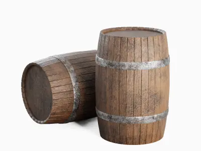 Wooden Barrel Set B Low-poly 3D model