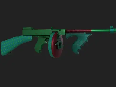 Low Poly Tommy Gun Game Ready Low-poly 3D model