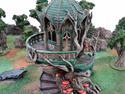 Gothic Elven Treehouse Tower Fantasy Tabletop Scenery STL 3D model
