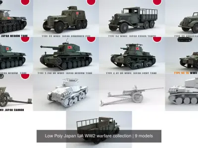 Low Poly Japan IJA WW2 warfare collection 3D Model Pack