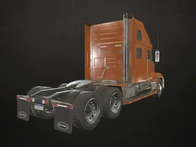 Semi Truck Tractor - Orange Low-poly 3D model