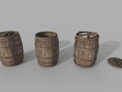Wooden Barrel Variations Low-poly 3D model