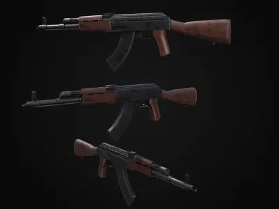 Guns collection and other weapons in box Low-poly 3D model