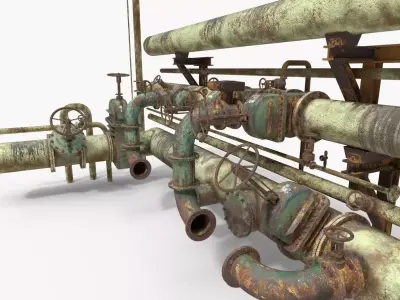 Old Rusty Water Control Valves And Pipes 3D model