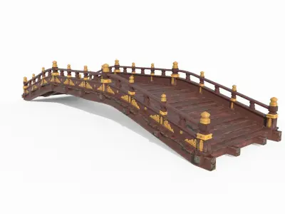 Asian ancient architecture wooden arch bridge 3D model