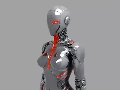 Glossy Chrome Red Female Android 3D model