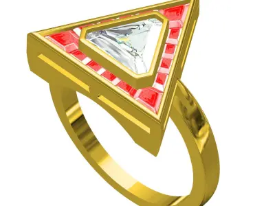 Antique Fancy Cut Triangle Shaped Wedding Ring 3D print model