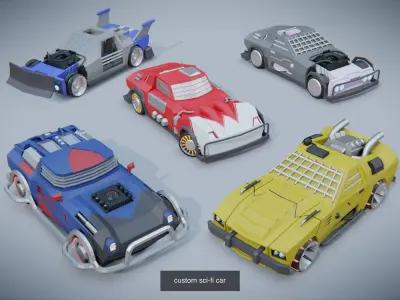 customizable  low poly race cars 3D Model Pack