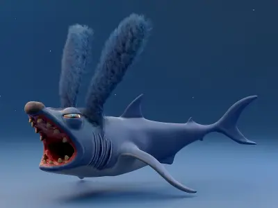 RabbitShark cartoon shark Low-poly 3D model