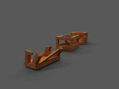Modular Low Poly Wooden Crate Set Low-poly 3D model