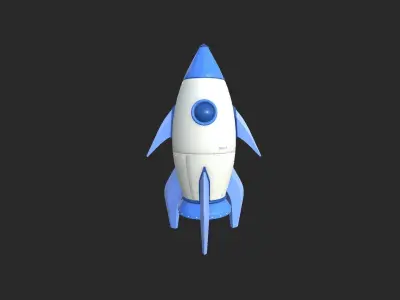 Cartoon Spaceship 05 White Blue - Spacecraft Vehicle SciFi Low-poly 3D model