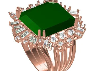 Antique Green Emerald Marquise and baguette Cluster Ring 3D print model