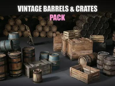 Vintage Barrels and Crates Pack Low-poly 3D model