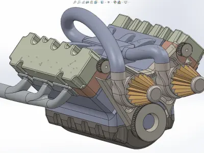 Car Engine V6 animated - solidworks 3D model