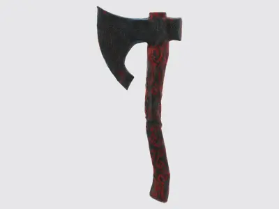 A red and black battle axe 3D model