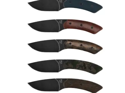 Survival Knife - Model 3 - with 5 Handle Skins Low-poly 3D model