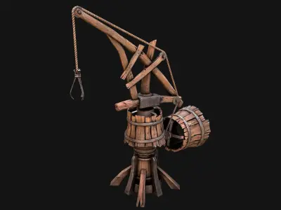 Medieval Crane Steampunk Quarry Low-poly 3D model