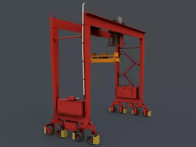 PBR Rubber Tyred Gantry Crane RTG V1 - Red Low-poly 3D model