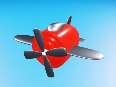 cartoon airplane red metal propeller for children jet 3D model