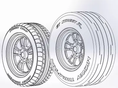 Set of wheels Weld S70 for scale model dragster 3D print model