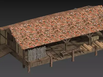 Rustic Medieval Wooden Workshop  Storage 3D Model 3D model
