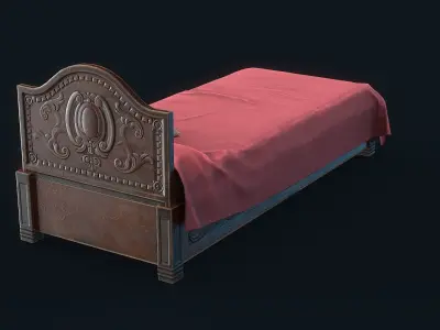 Antiquare Bed 3 Low-poly 3D model