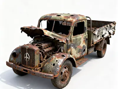 WWII German Opel Blitz Truck Wreck 3D Model 3D Model Low-poly 3D model