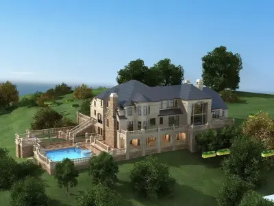 Villa luxury home on hillside 3D model
