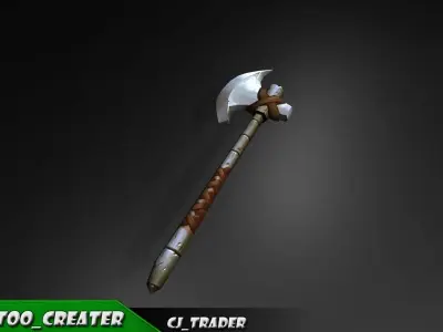 Modern Fantasy Game Axe 3D Model Low-poly 3D model