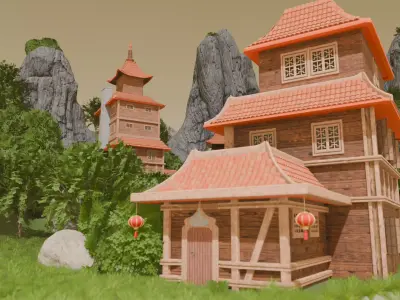 Mountain River Village 3D model purchase