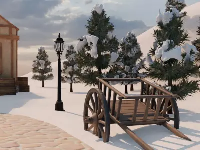 Winter Village In Mountains 3D model