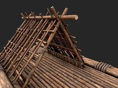 Primitive Wooden Raft Survival Boat PBR Collection 3D Model Pack